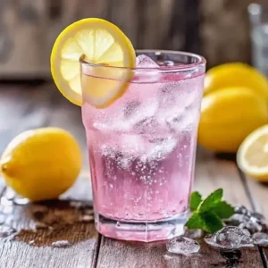 Homemade Mounjaro pink salt recipe – refreshing lemonade-style drink with ice and lemon for natural detox and hydration.