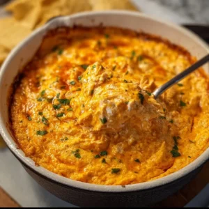Cheesy Crock Pot Buffalo Chicken Dip served in a bowl with toppings