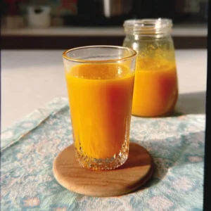 Homemade jamu juice served in a glass with fresh herbs and spices