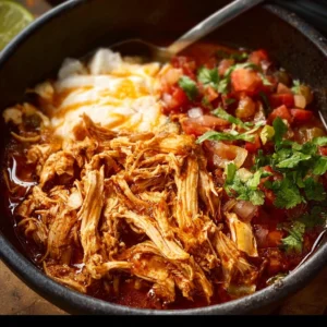 Delicious Chicken Burrito Bowl filled with chicken, rice, beans, and fresh toppings.