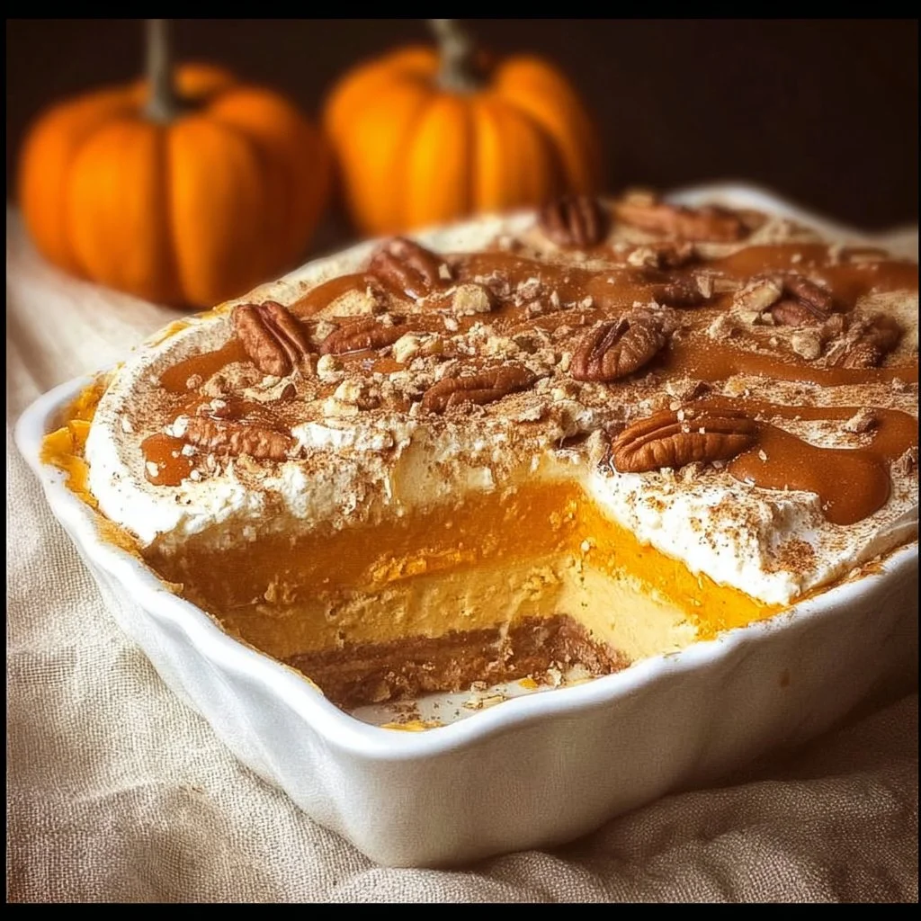 Delicious Pumpkin Lush dessert displayed on an autumn-themed table