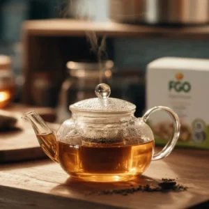 Illustration of tea brewing instructions for a perfect cup.