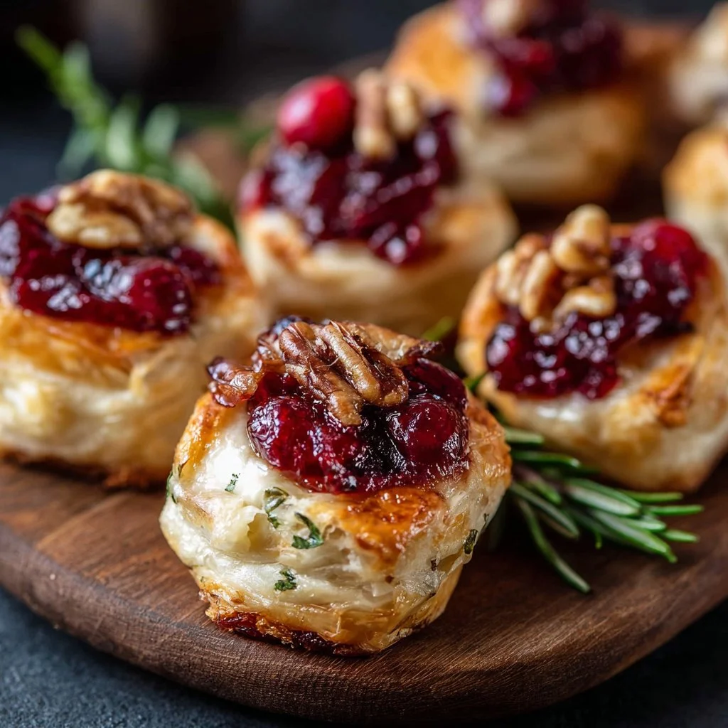 Deliciously baked cranberry brie bites topped with fresh herbs