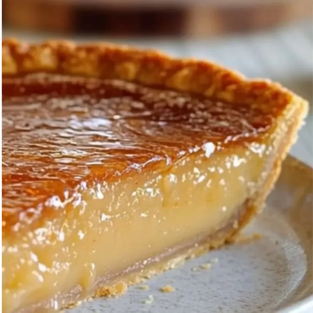 Slice of burnt honey pie showcasing its toffee-like texture and rich flavor