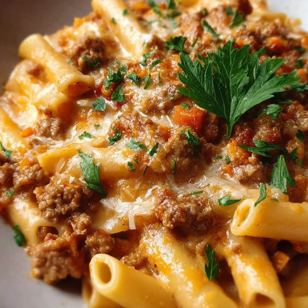 Gordon Ramsay's creamy ground turkey pasta dish served in a bowl