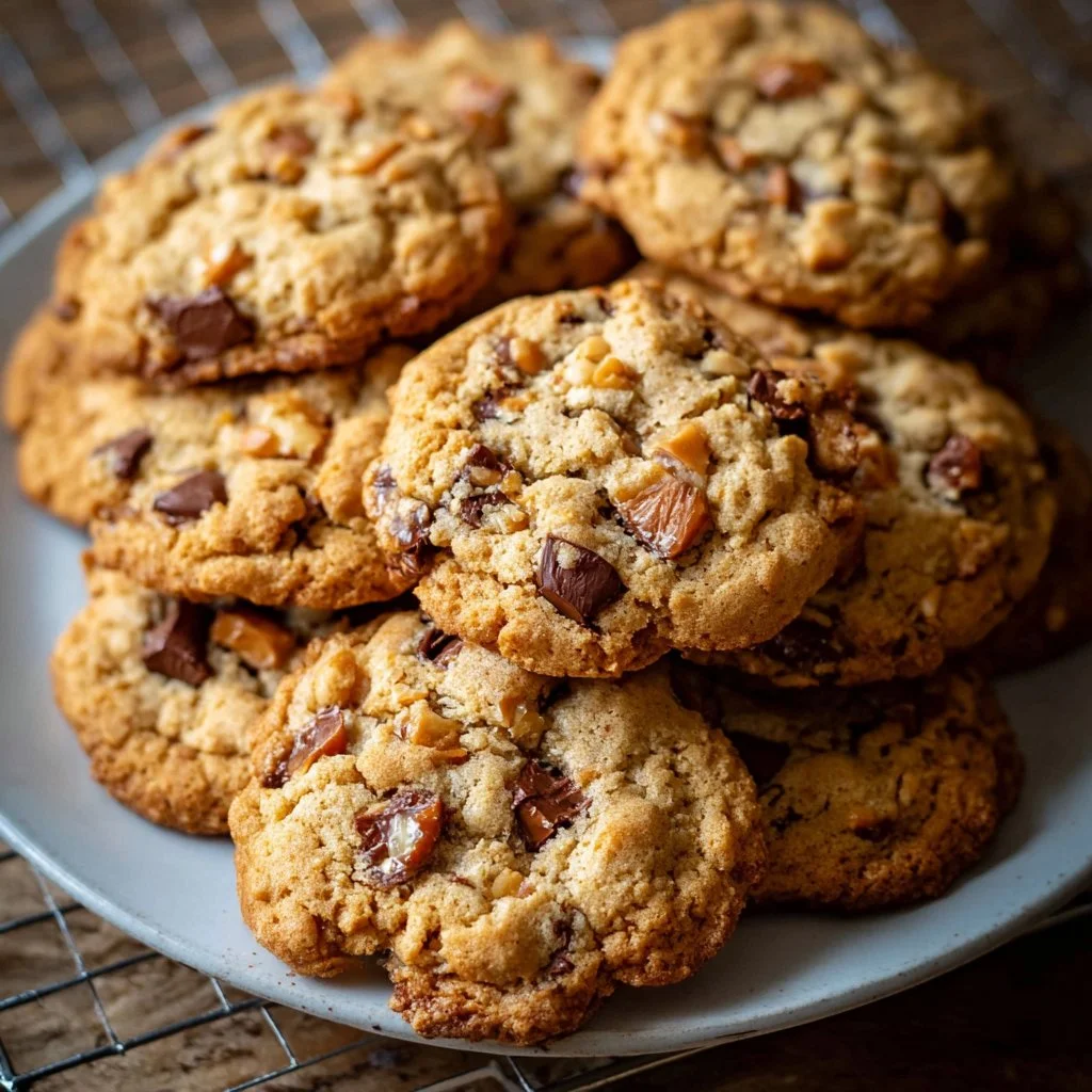 Delicious batch of Laura Bush's Cowboy Cookies on a baking tray