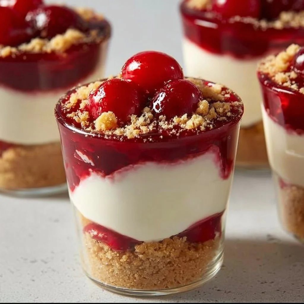 Delicious no-bake cheesecake parfait with layers of graham cracker and cream cheese