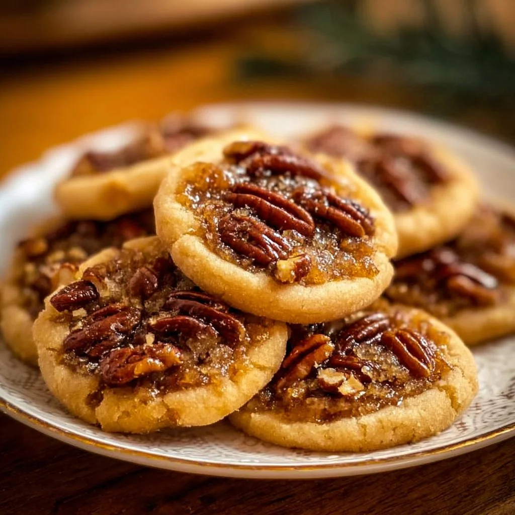 Delicious pecan pie cookies on a rustic wooden table