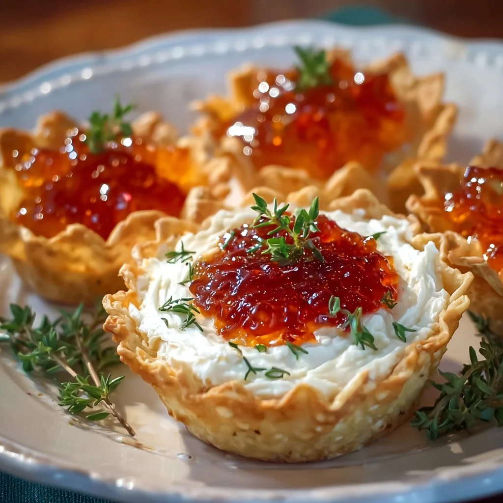 Pepper jelly cream cheese dip served with crackers for a delicious appetizer