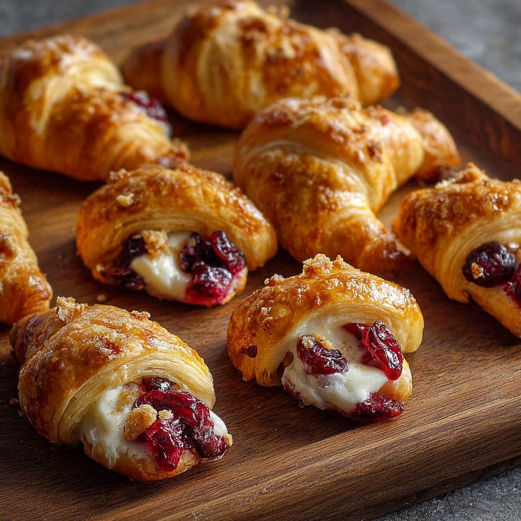 Cranberry cream cheese crescent bites served on a platter