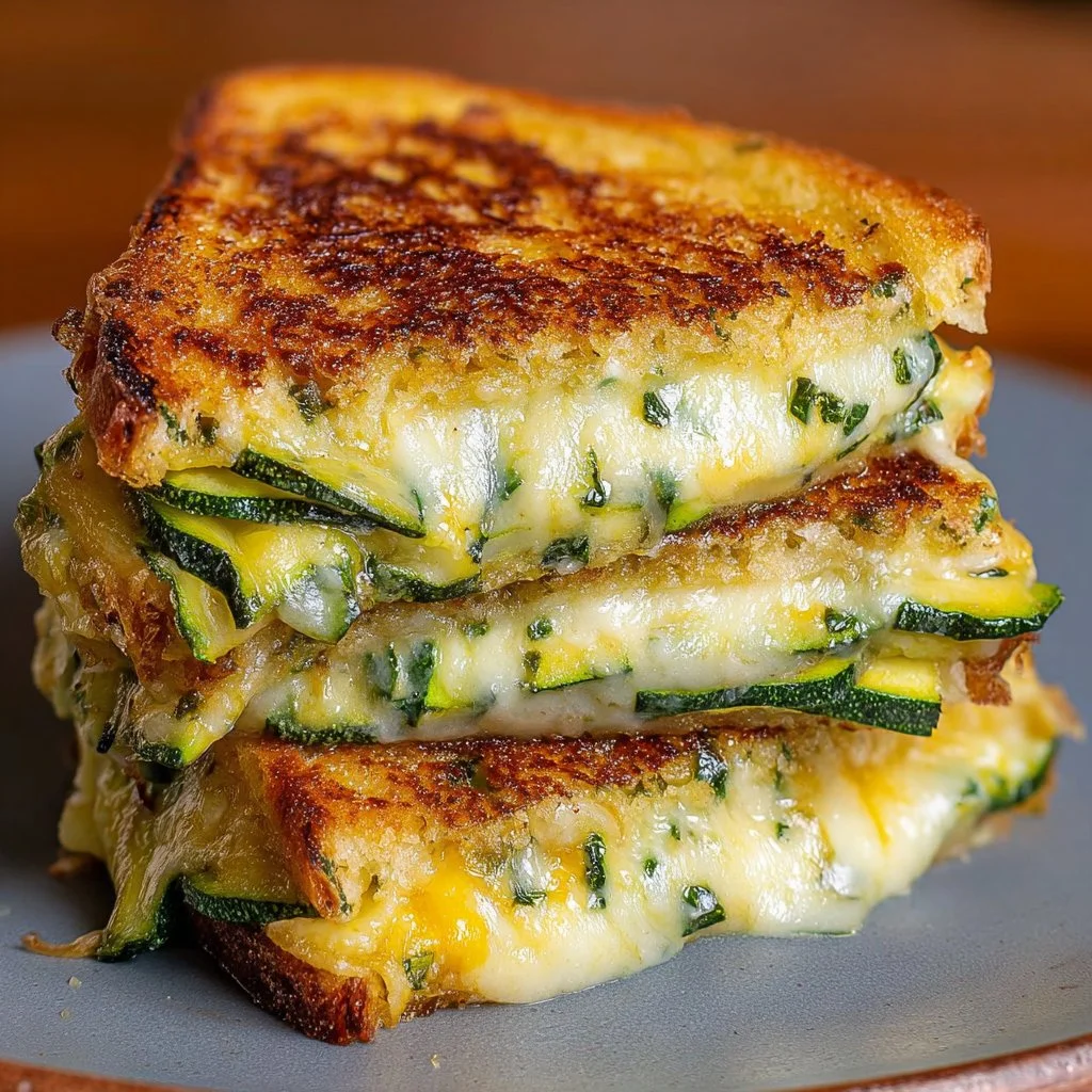 Delicious Zucchini Grilled Cheese sandwich on a plate with melted cheese