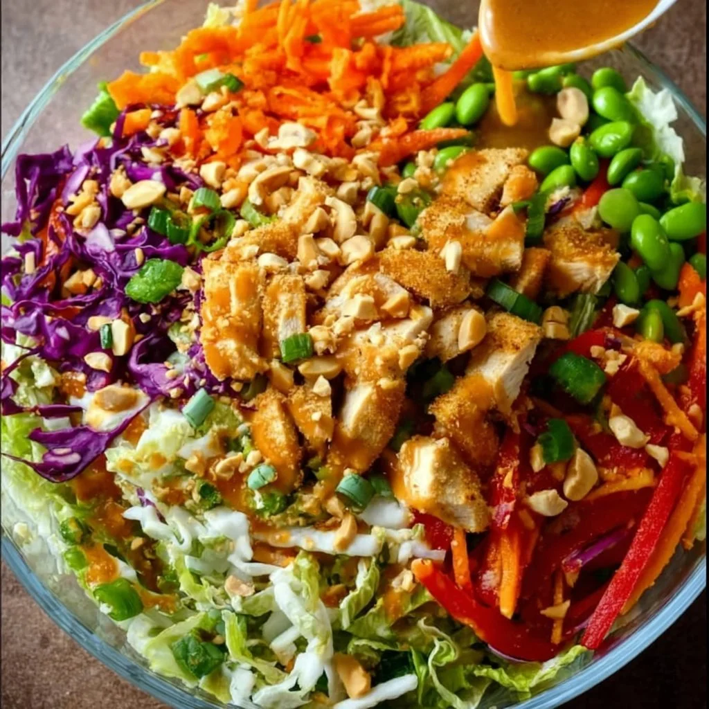 Asian Chicken Crunch Salad with colorful veggies and chicken