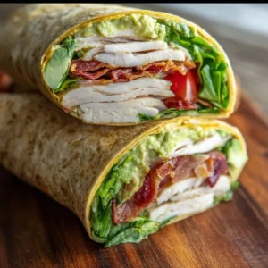 California Turkey Club Wraps filled with turkey, lettuce, tomato, and avocado