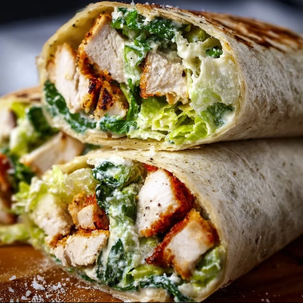 Grilled Chicken Caesar Wrap with romaine lettuce and creamy dressing