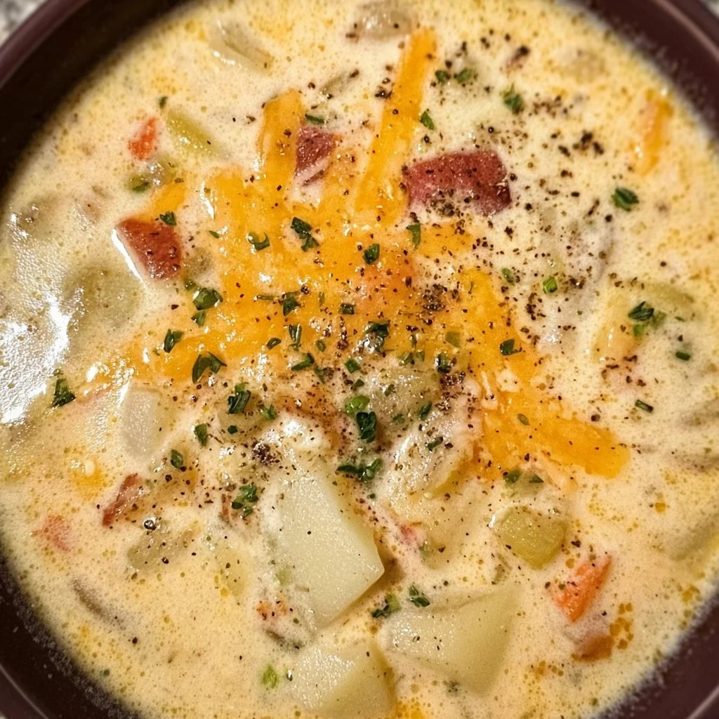 Delicious Crockpot Potato Soup in a bowl, perfect for a cozy meal