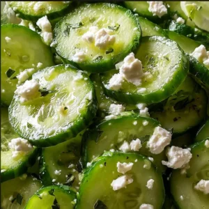 Cucumber Feta Salad with fresh cucumbers and feta cheese in a bowl