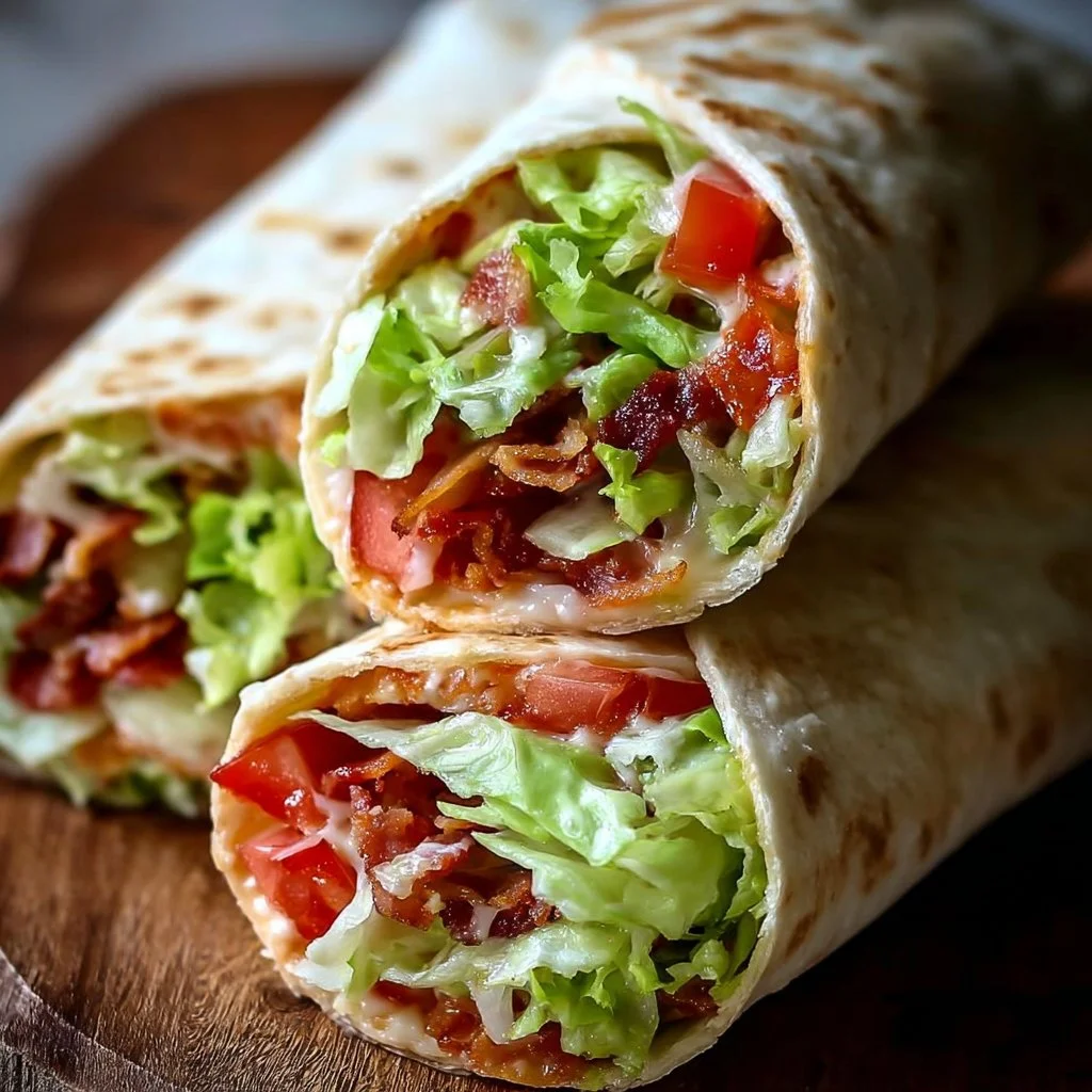 Easy meal prep BLT wraps with bacon, lettuce, and tomato in a tortilla