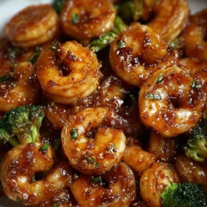 High-protein honey garlic shrimp dish served on a plate with vegetables