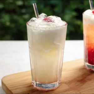 Homemade Italian Cream Soda served in a glass with ice and colorful syrups