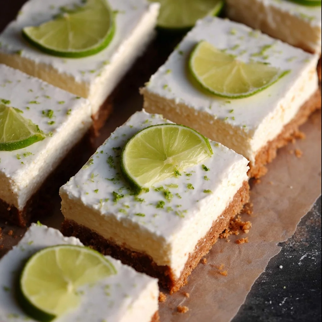 Delicious Key Lime Pie Bars served on a white plate with lime garnish.