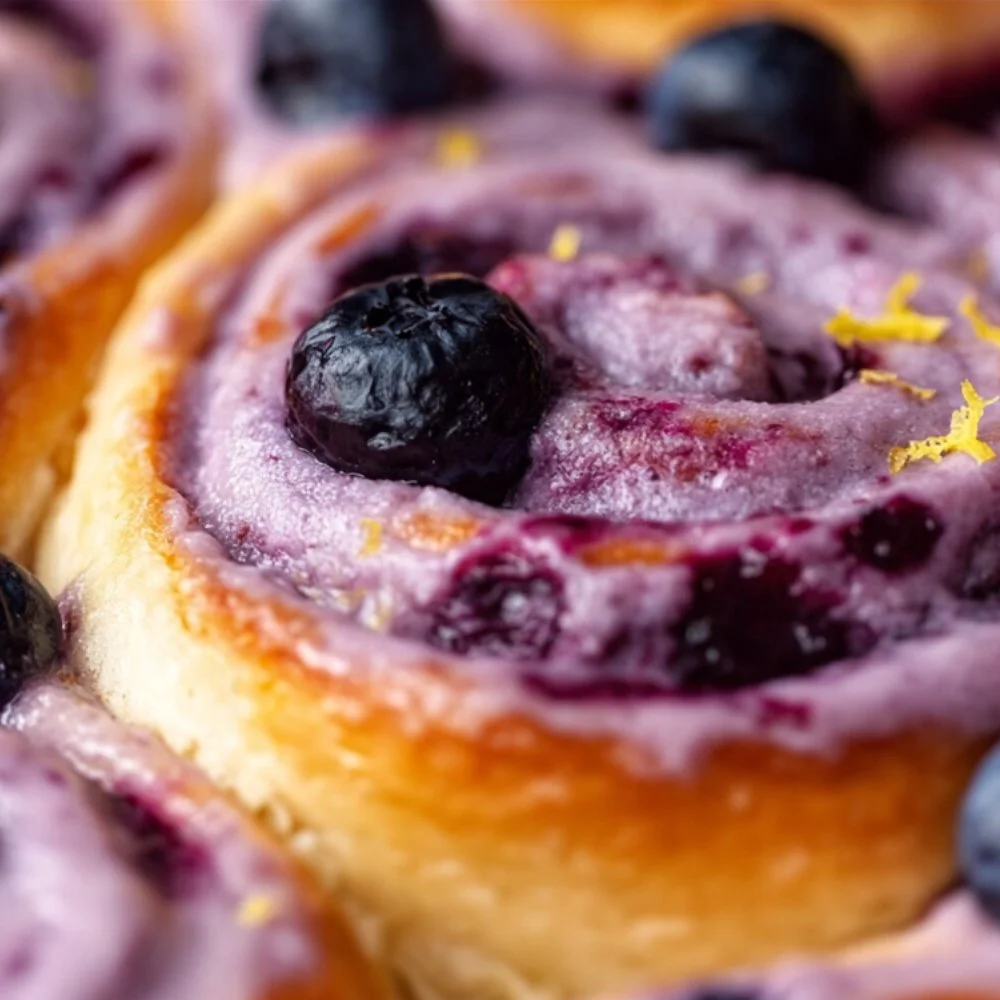 Freshly baked Lemon Blueberry Rolls on a plate