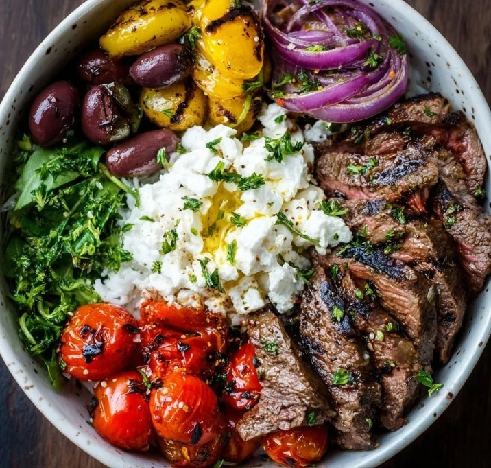 Mediterranean Steak Bowl with fresh ingredients and vibrant flavors.