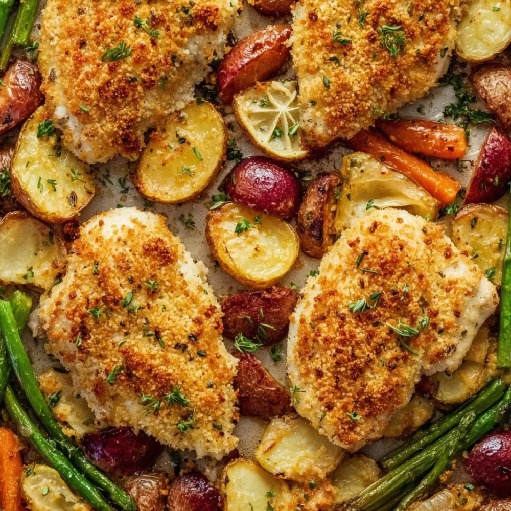 Parmesan Crusted Chicken Sheet Pan Dinner