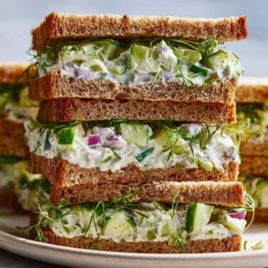 Quick cucumber salad sandwiches with fresh vegetables on whole-grain bread