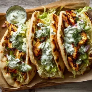 Sheet pan chicken pitas topped with herby ranch dressing