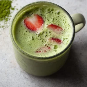 Strawberry Matcha Latte with vibrant colors and fresh ingredients