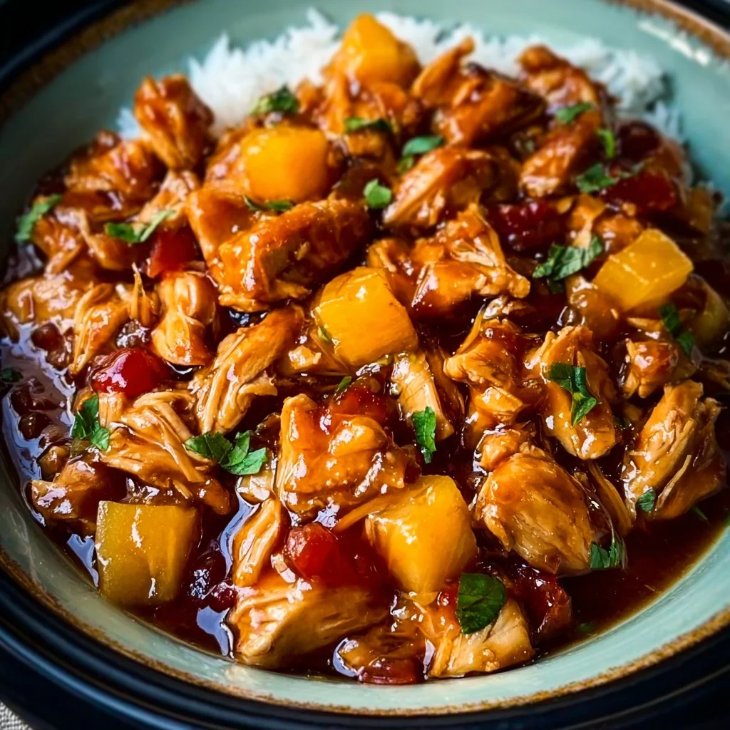 Delicious sweet Hawaiian chicken cooked in a Crockpot