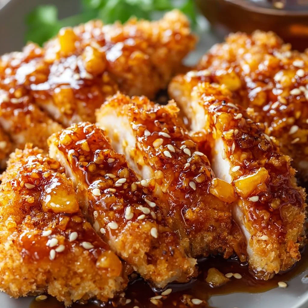 Baked Crunchy Hot Honey Chicken served with a side of veggies