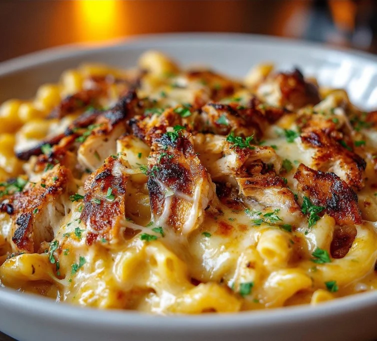 Delicious BBQ Chicken Mac and Cheese served in a bowl, perfect for comfort food lovers.