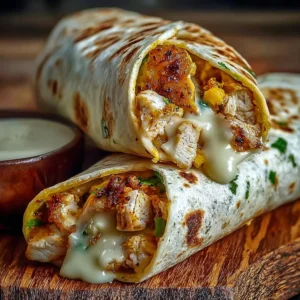 Delicious cheesy garlic chicken wraps served on a plate