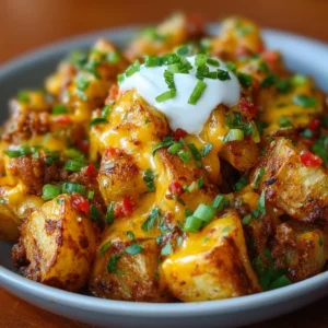 Cheesy taco potatoes topped with melted cheese and fresh ingredients