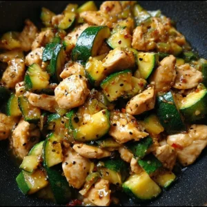 Delicious Chicken Zucchini Stir Fry served in a bowl with fresh vegetables