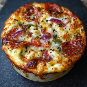 Delicious Cottage Cheese Pizza Bowl topped with fresh ingredients