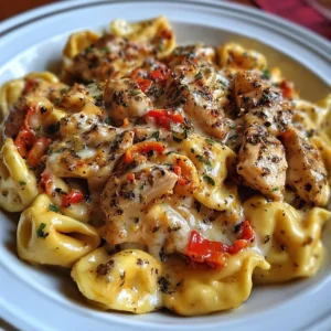 Cowboy Butter Garlic Chicken Tortellini with fire-roasted red peppers dish