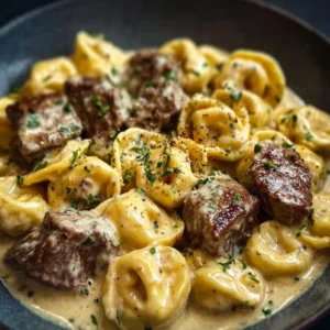 Delicious Cracked Garlic Steak Tortellini tossed in Creamhouse Sauce