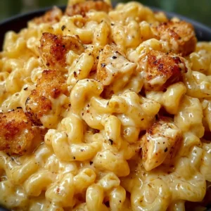 Creamy Honey Pepper Chicken Mac and Cheese topped with herbs and spices