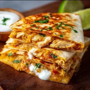 Delicious crispy chicken quesadillas served with salsa and toppings
