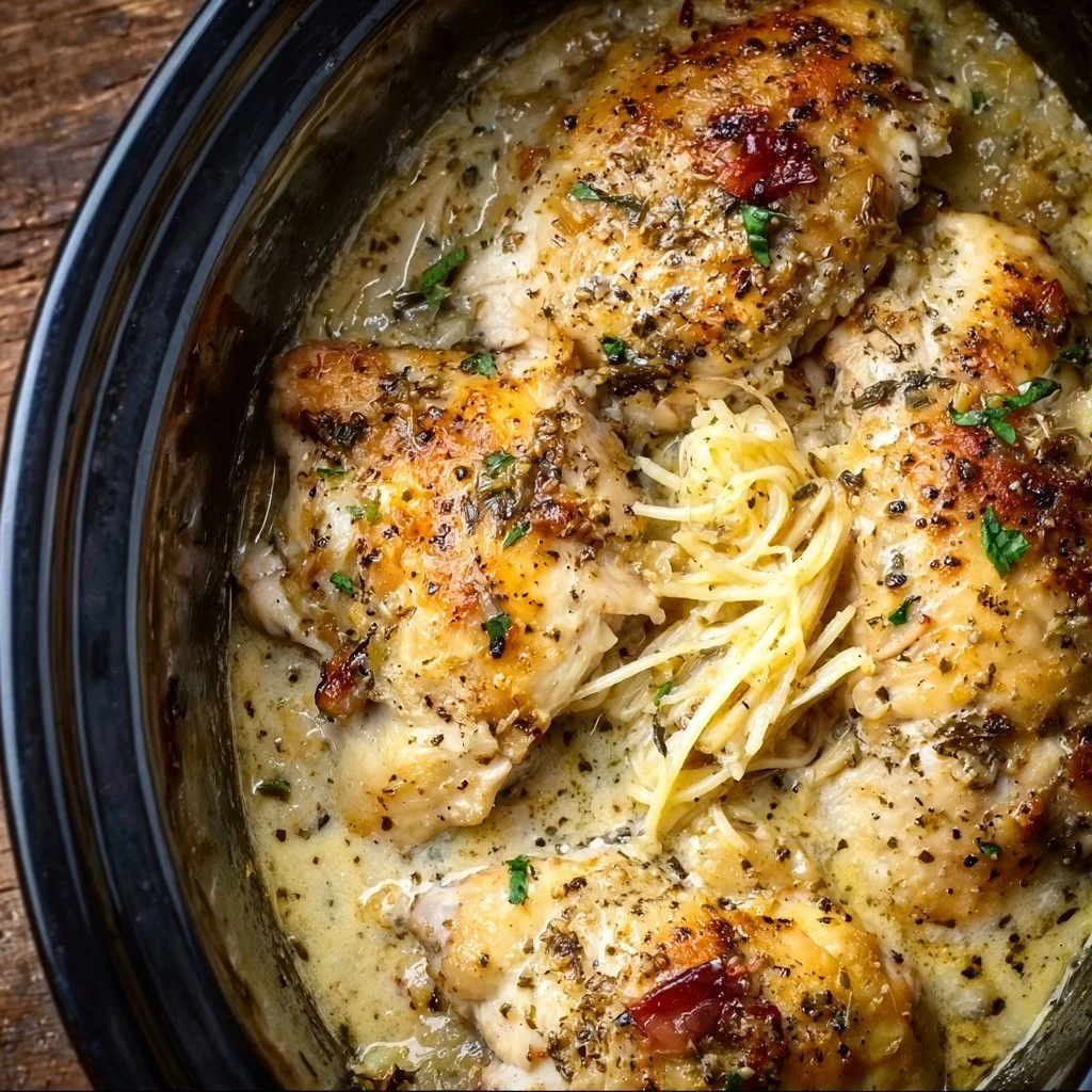 Crock Pot Angel Chicken dish served with rice and vegetables