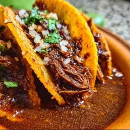 Crock Pot Birria Tacos with tender beef and flavorful broth