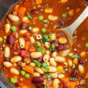 Bowl of Pasta and Beans garnished with herbs and served with bread