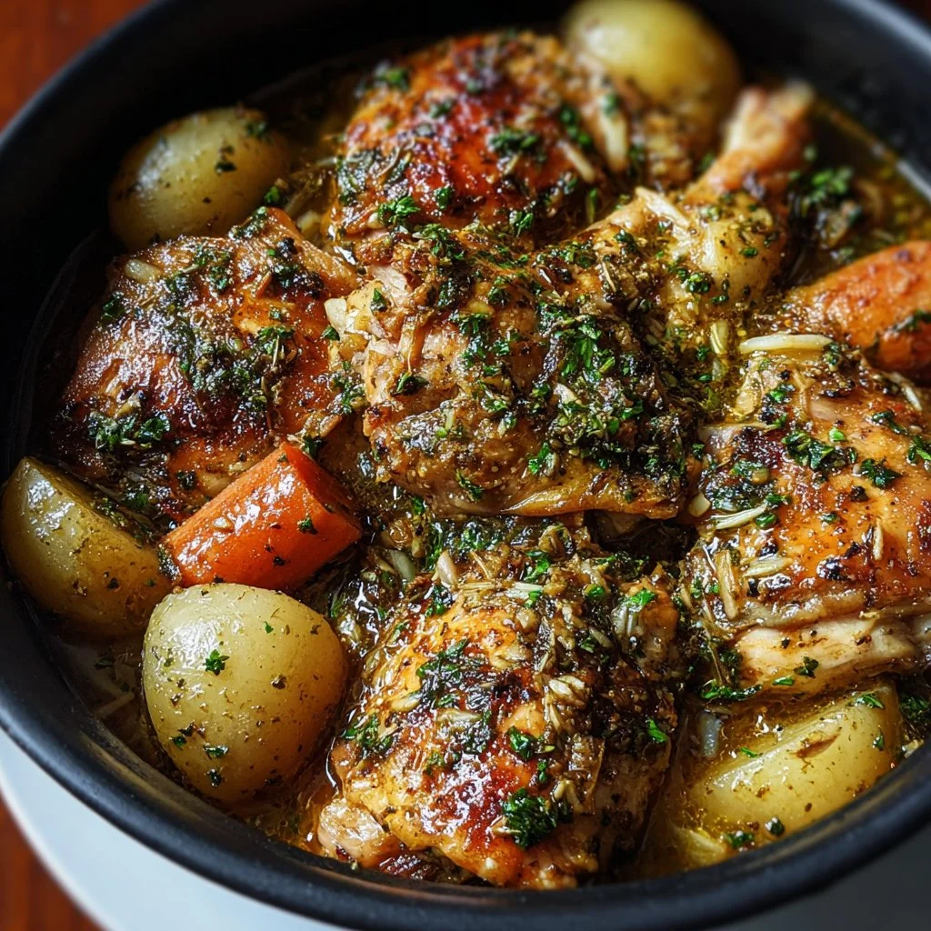 Garlic Butter Chicken served with herbs and spices on a plate