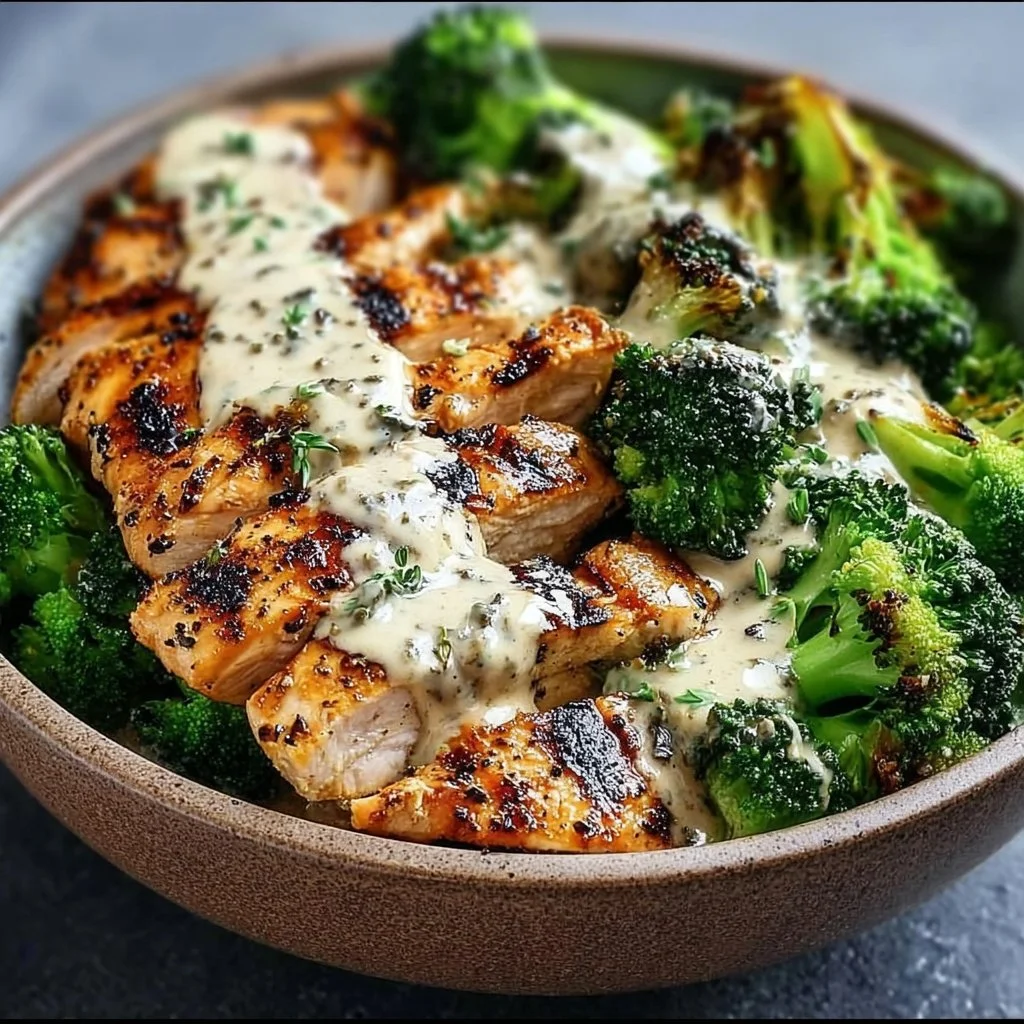 How to Make Grilled Chicken & Broccoli Bowls with Creamy Garlic Sauce