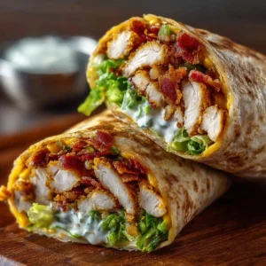 Homemade crispy bacon ranch chicken wraps on a plate