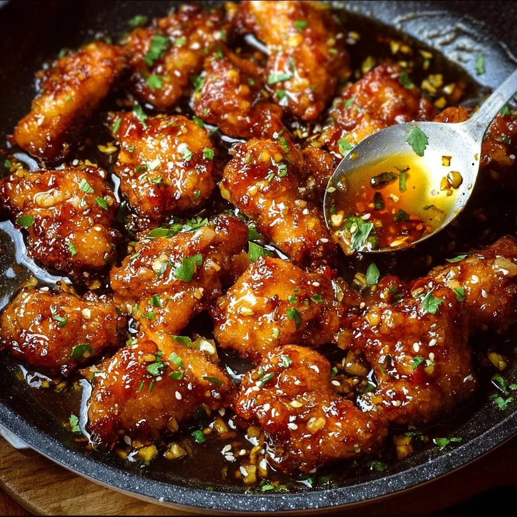 Delicious Honey Garlic Chicken served on a plate with fresh herbs