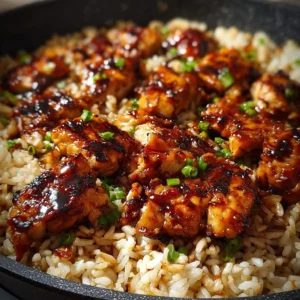 One-Pan Bold Honey BBQ Chicken Rice dish with vibrant colors and appetizing presentation