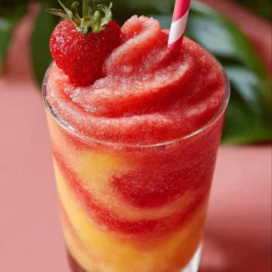 Delicious Pineapple Strawberry Slushies served in colorful cups
